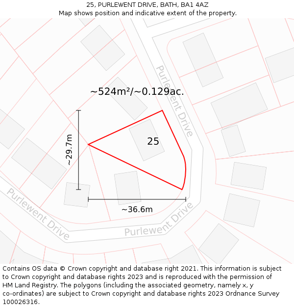 25, PURLEWENT DRIVE, BATH, BA1 4AZ: Plot and title map