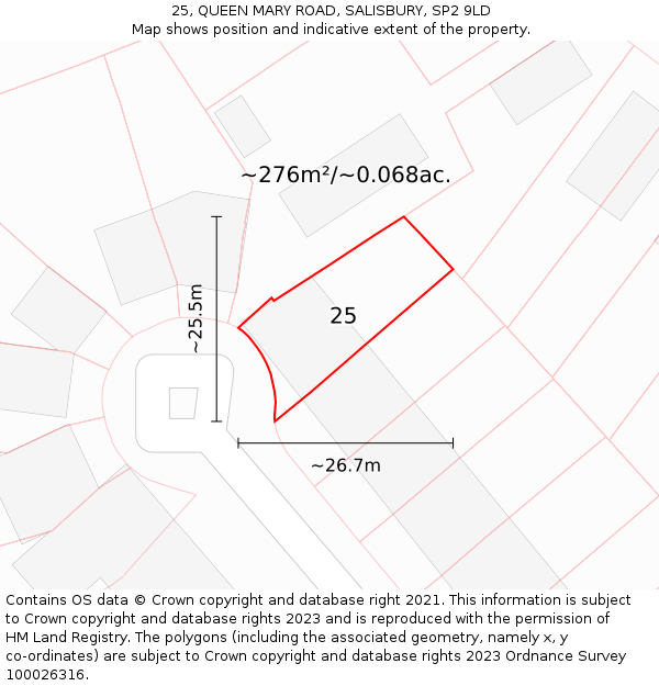 25, QUEEN MARY ROAD, SALISBURY, SP2 9LD: Plot and title map