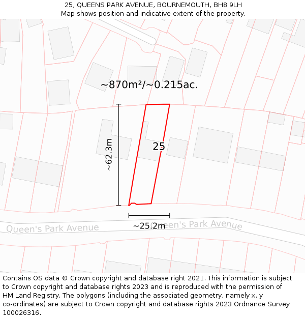 25, QUEENS PARK AVENUE, BOURNEMOUTH, BH8 9LH: Plot and title map