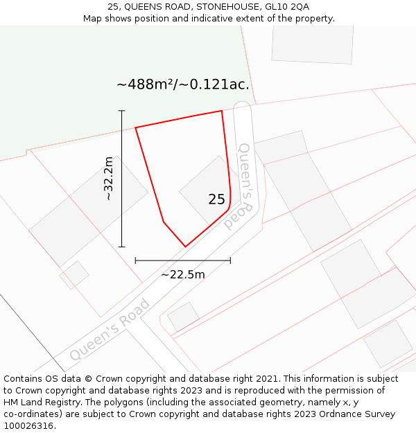 25, QUEENS ROAD, STONEHOUSE, GL10 2QA: Plot and title map