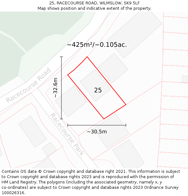 25, RACECOURSE ROAD, WILMSLOW, SK9 5LF: Plot and title map