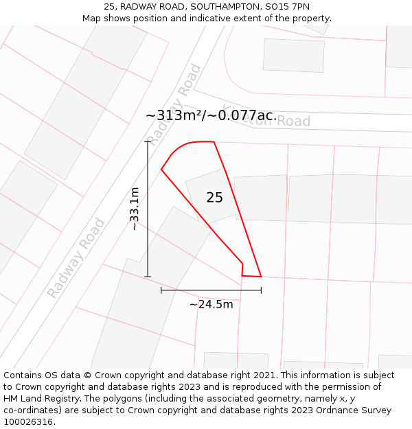 25, RADWAY ROAD, SOUTHAMPTON, SO15 7PN: Plot and title map