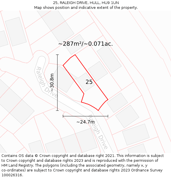 25, RALEIGH DRIVE, HULL, HU9 1UN: Plot and title map