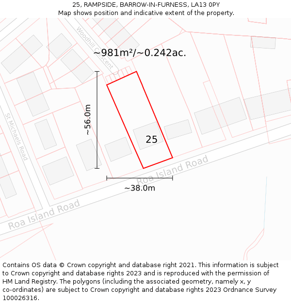 25, RAMPSIDE, BARROW-IN-FURNESS, LA13 0PY: Plot and title map