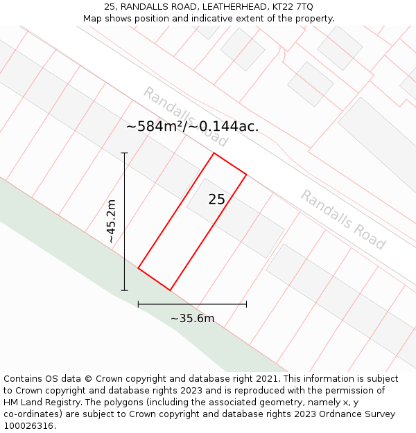25, RANDALLS ROAD, LEATHERHEAD, KT22 7TQ: Plot and title map