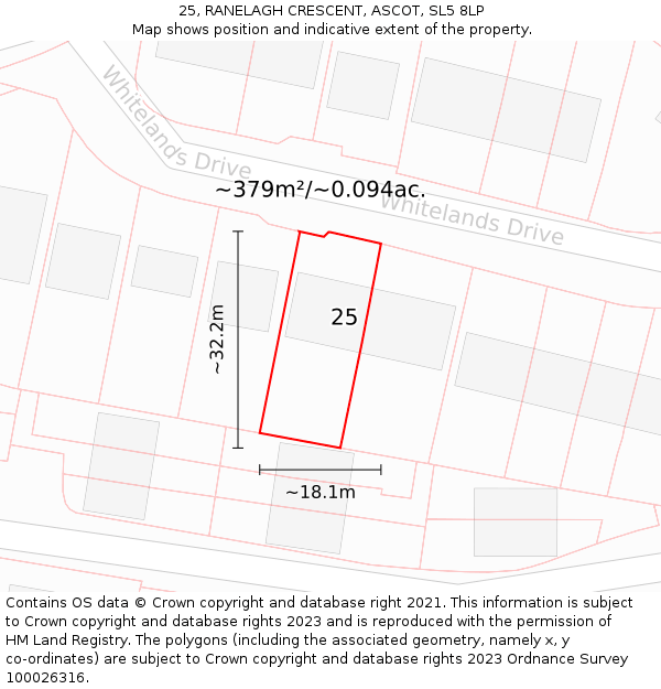 25, RANELAGH CRESCENT, ASCOT, SL5 8LP: Plot and title map