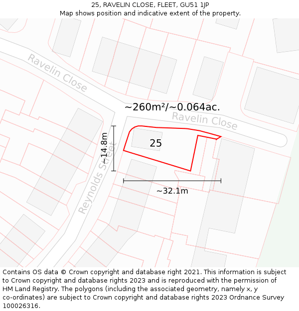 25, RAVELIN CLOSE, FLEET, GU51 1JP: Plot and title map