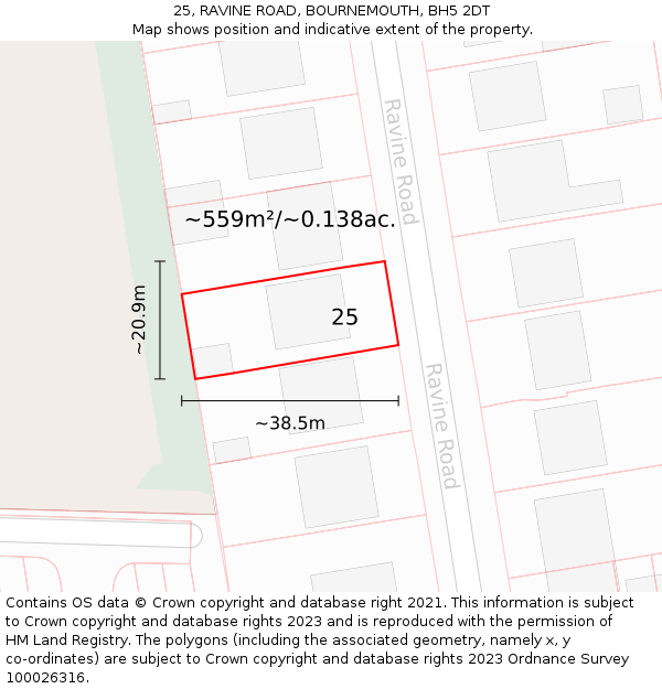 25, RAVINE ROAD, BOURNEMOUTH, BH5 2DT: Plot and title map