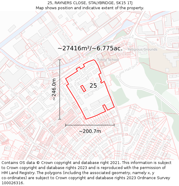 25, RAYNERS CLOSE, STALYBRIDGE, SK15 1TJ: Plot and title map