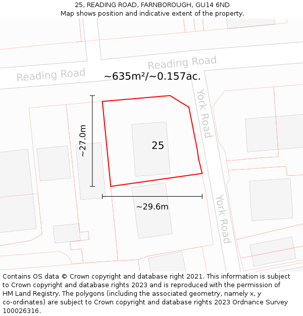 25, READING ROAD, FARNBOROUGH, GU14 6ND: Plot and title map