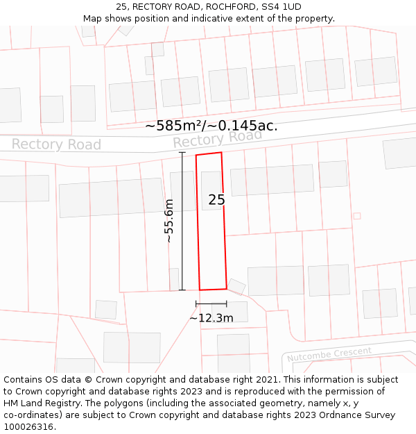 25, RECTORY ROAD, ROCHFORD, SS4 1UD: Plot and title map