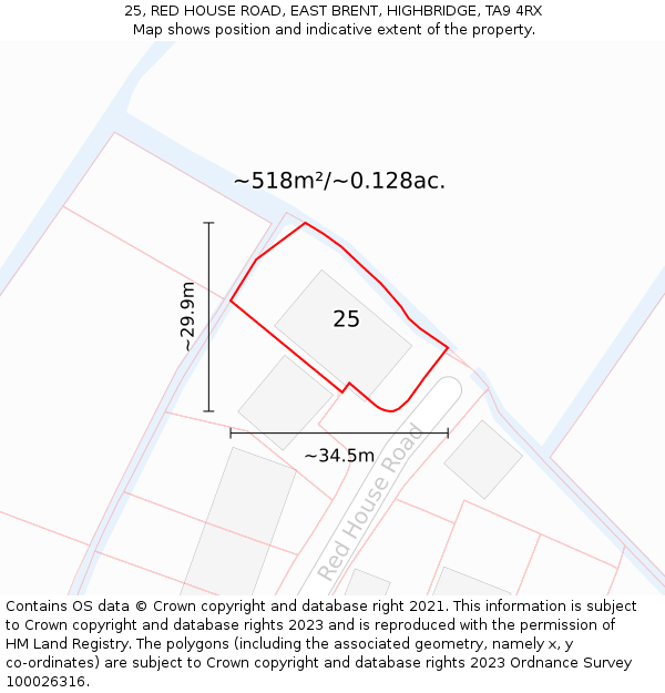25, RED HOUSE ROAD, EAST BRENT, HIGHBRIDGE, TA9 4RX: Plot and title map
