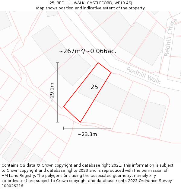 25, REDHILL WALK, CASTLEFORD, WF10 4SJ: Plot and title map