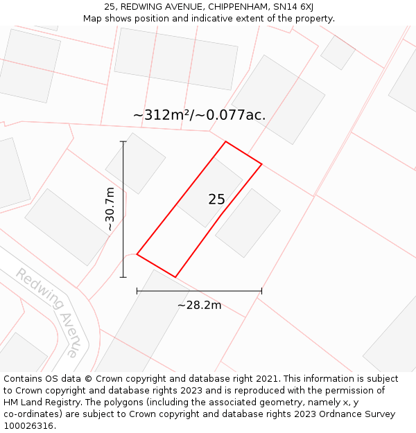 25, REDWING AVENUE, CHIPPENHAM, SN14 6XJ: Plot and title map