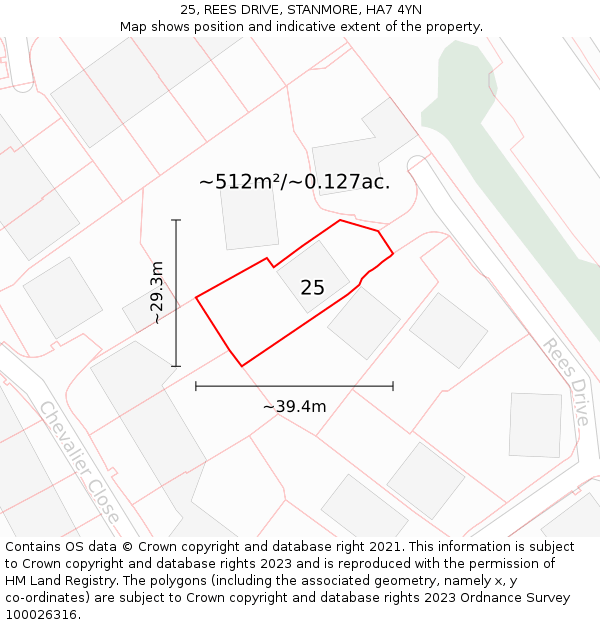 25, REES DRIVE, STANMORE, HA7 4YN: Plot and title map