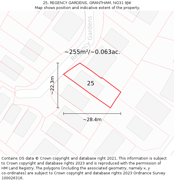 25, REGENCY GARDENS, GRANTHAM, NG31 9JW: Plot and title map