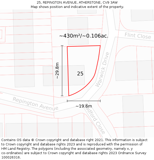 25, REPINGTON AVENUE, ATHERSTONE, CV9 3AW: Plot and title map