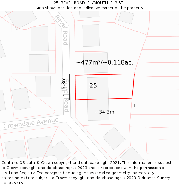 25, REVEL ROAD, PLYMOUTH, PL3 5EH: Plot and title map