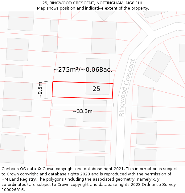 25, RINGWOOD CRESCENT, NOTTINGHAM, NG8 1HL: Plot and title map