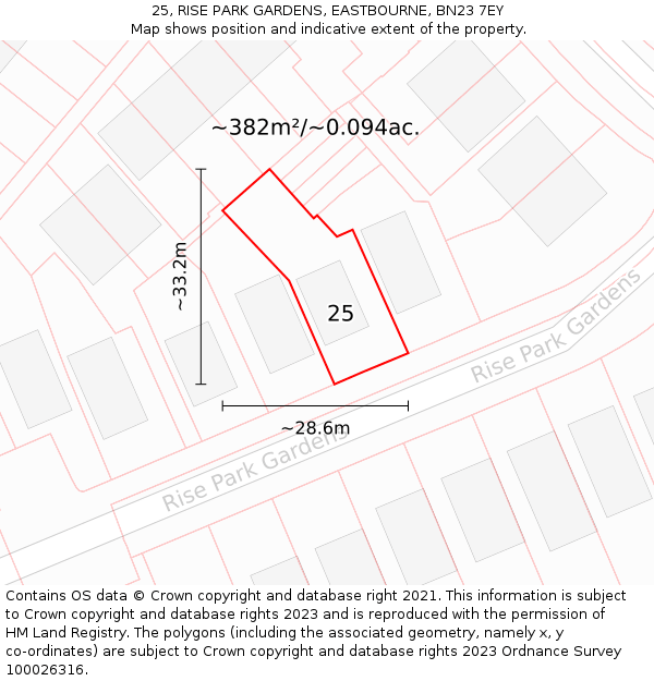 25, RISE PARK GARDENS, EASTBOURNE, BN23 7EY: Plot and title map