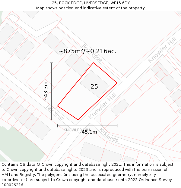 25, ROCK EDGE, LIVERSEDGE, WF15 6DY: Plot and title map