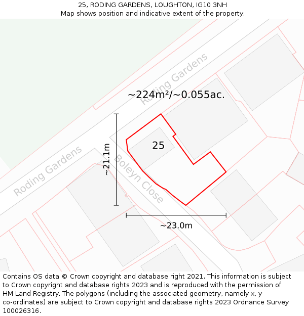 25, RODING GARDENS, LOUGHTON, IG10 3NH: Plot and title map