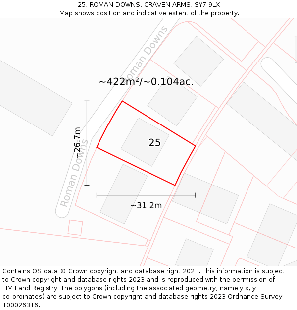 25, ROMAN DOWNS, CRAVEN ARMS, SY7 9LX: Plot and title map