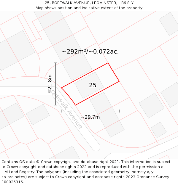 25, ROPEWALK AVENUE, LEOMINSTER, HR6 8LY: Plot and title map