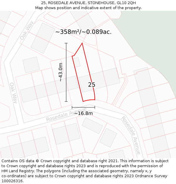 25, ROSEDALE AVENUE, STONEHOUSE, GL10 2QH: Plot and title map