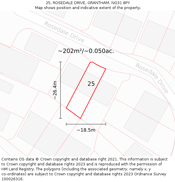 25, ROSEDALE DRIVE, GRANTHAM, NG31 8PY: Plot and title map