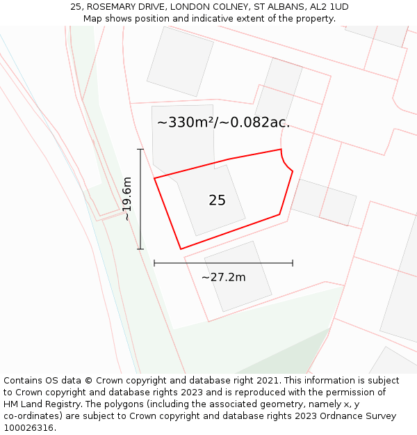 25, ROSEMARY DRIVE, LONDON COLNEY, ST ALBANS, AL2 1UD: Plot and title map