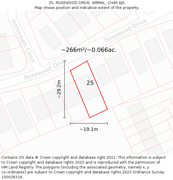 25, ROSEWOOD DRIVE, WIRRAL, CH46 6JA: Plot and title map