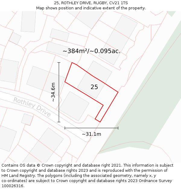 25, ROTHLEY DRIVE, RUGBY, CV21 1TS: Plot and title map