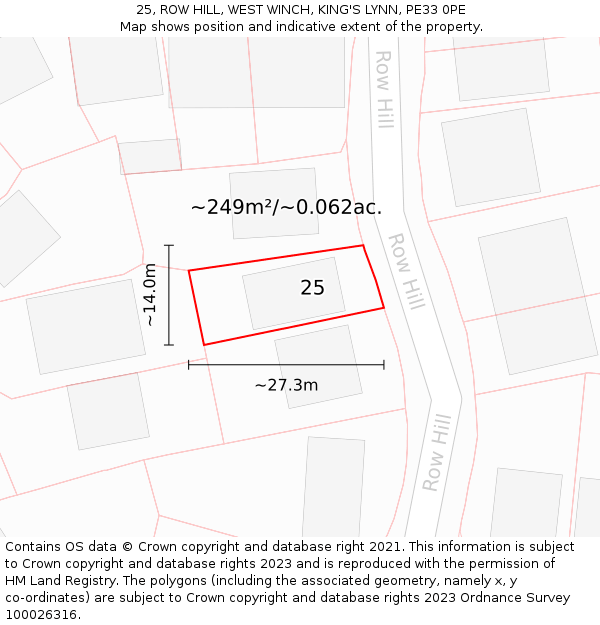 25, ROW HILL, WEST WINCH, KING'S LYNN, PE33 0PE: Plot and title map