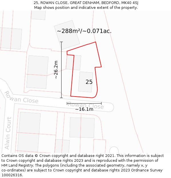 25, ROWAN CLOSE, GREAT DENHAM, BEDFORD, MK40 4SJ: Plot and title map