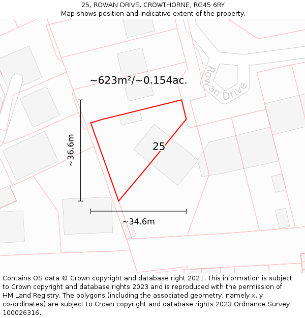 25, ROWAN DRIVE, CROWTHORNE, RG45 6RY: Plot and title map
