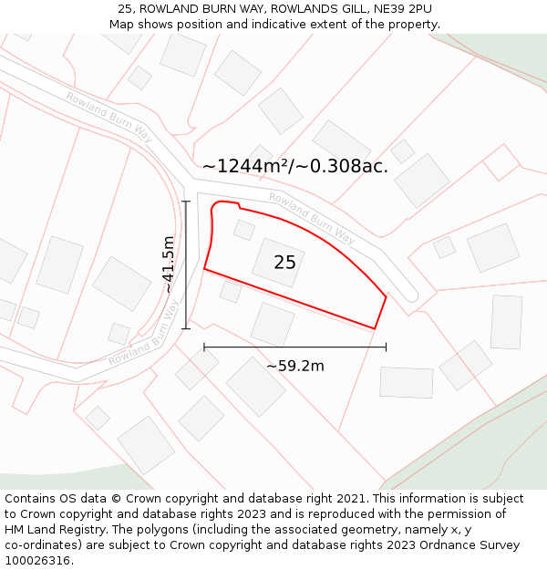 25, ROWLAND BURN WAY, ROWLANDS GILL, NE39 2PU: Plot and title map