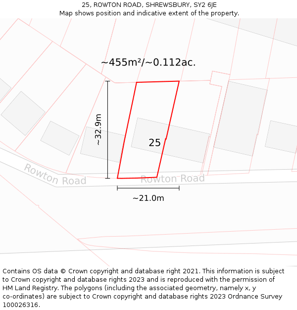 25, ROWTON ROAD, SHREWSBURY, SY2 6JE: Plot and title map