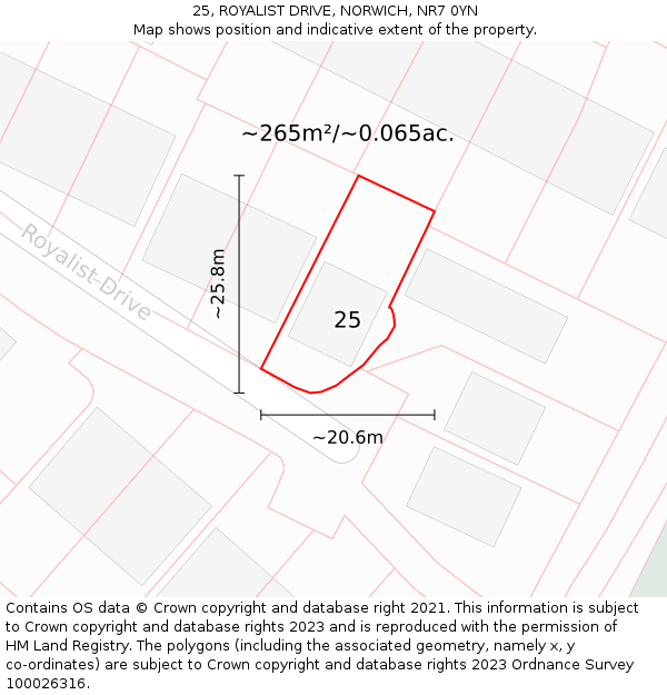 25, ROYALIST DRIVE, NORWICH, NR7 0YN: Plot and title map