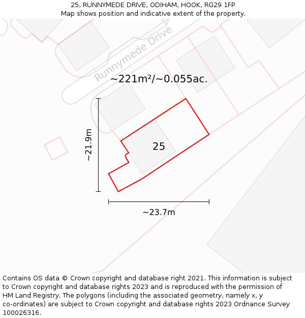 25, RUNNYMEDE DRIVE, ODIHAM, HOOK, RG29 1FP: Plot and title map