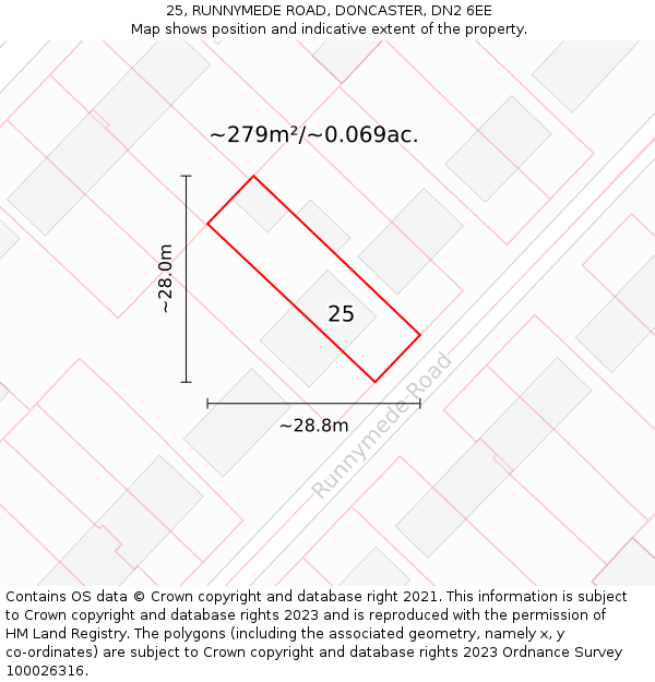 25, RUNNYMEDE ROAD, DONCASTER, DN2 6EE: Plot and title map