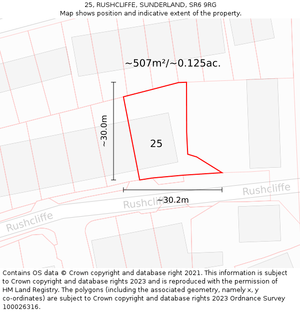 25, RUSHCLIFFE, SUNDERLAND, SR6 9RG: Plot and title map