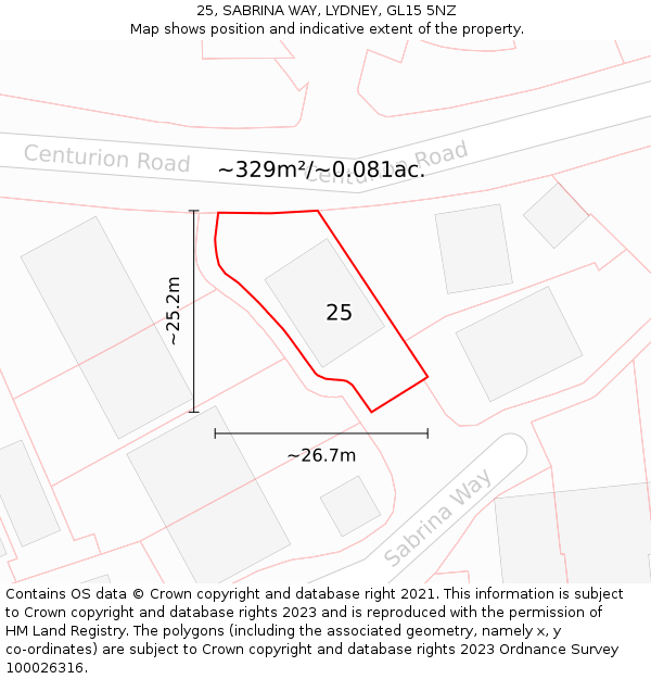 25, SABRINA WAY, LYDNEY, GL15 5NZ: Plot and title map