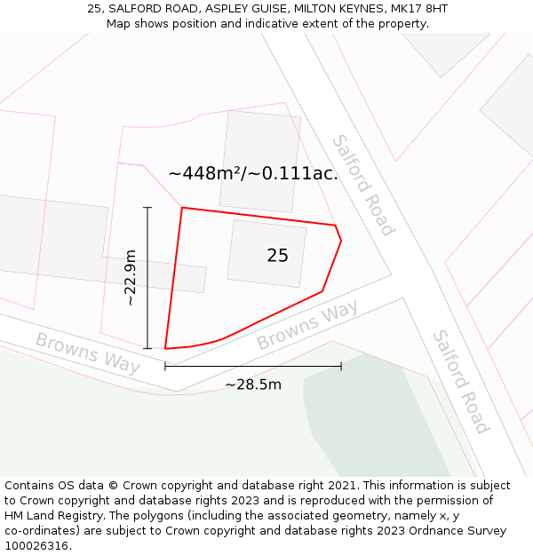 25, SALFORD ROAD, ASPLEY GUISE, MILTON KEYNES, MK17 8HT: Plot and title map