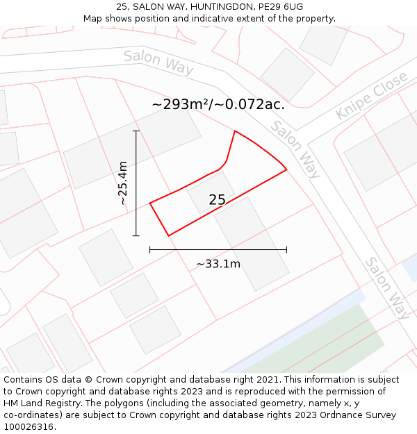 25, SALON WAY, HUNTINGDON, PE29 6UG: Plot and title map