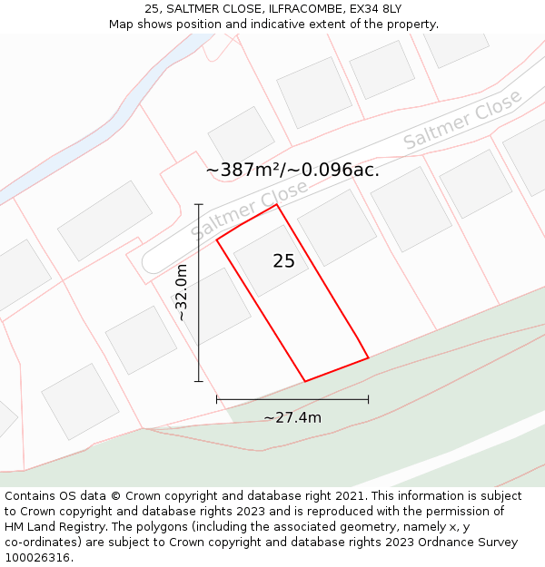 25, SALTMER CLOSE, ILFRACOMBE, EX34 8LY: Plot and title map