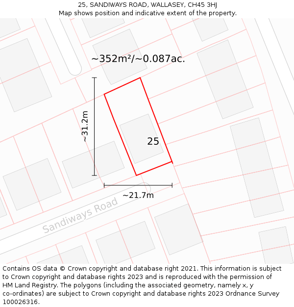 25, SANDIWAYS ROAD, WALLASEY, CH45 3HJ: Plot and title map