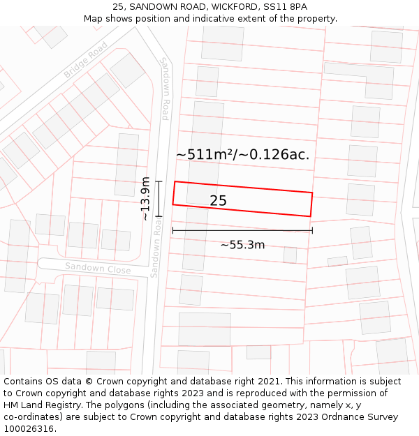 25, SANDOWN ROAD, WICKFORD, SS11 8PA: Plot and title map