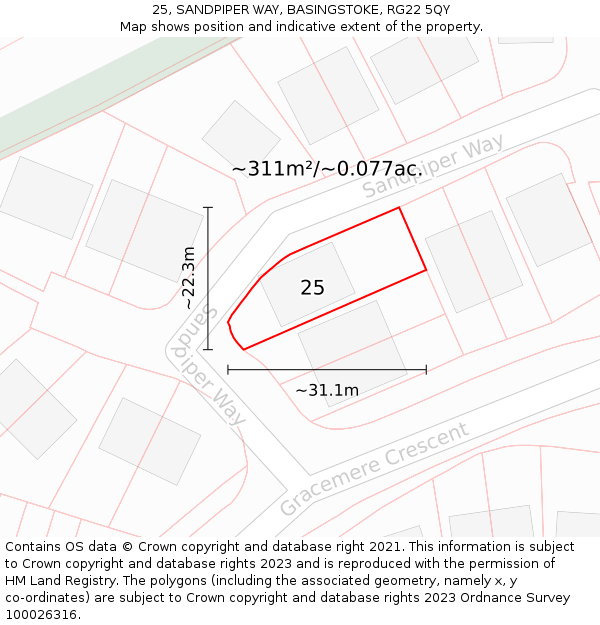 25, SANDPIPER WAY, BASINGSTOKE, RG22 5QY: Plot and title map