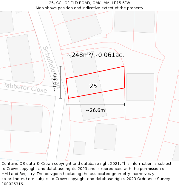 25, SCHOFIELD ROAD, OAKHAM, LE15 6FW: Plot and title map